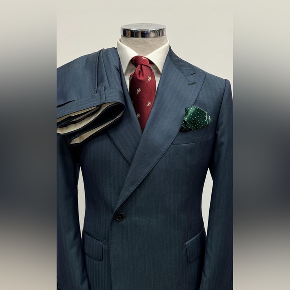 Green pinstripe 100% super 150 Cerruti 1881 one button double breasted wool suit - Picture 1 of 3